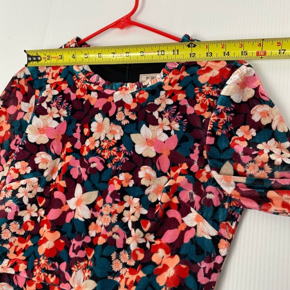 Bcbgeneration Velvet Floral Print Ruffle Trim Colorful Mini Dress‎ Size 4 - Picture 6 of 13
